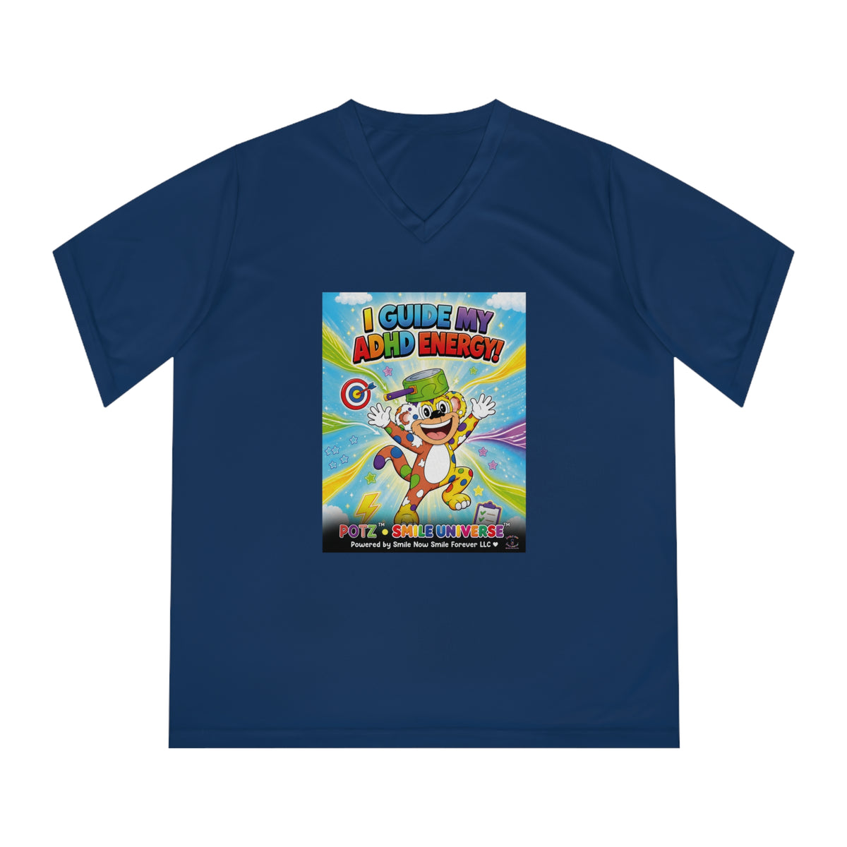 Potz™ Women's Performance V-Neck T-Shirt – "I Guide My ADHD Energy!" Graphic Tee | Smile Universe Collection