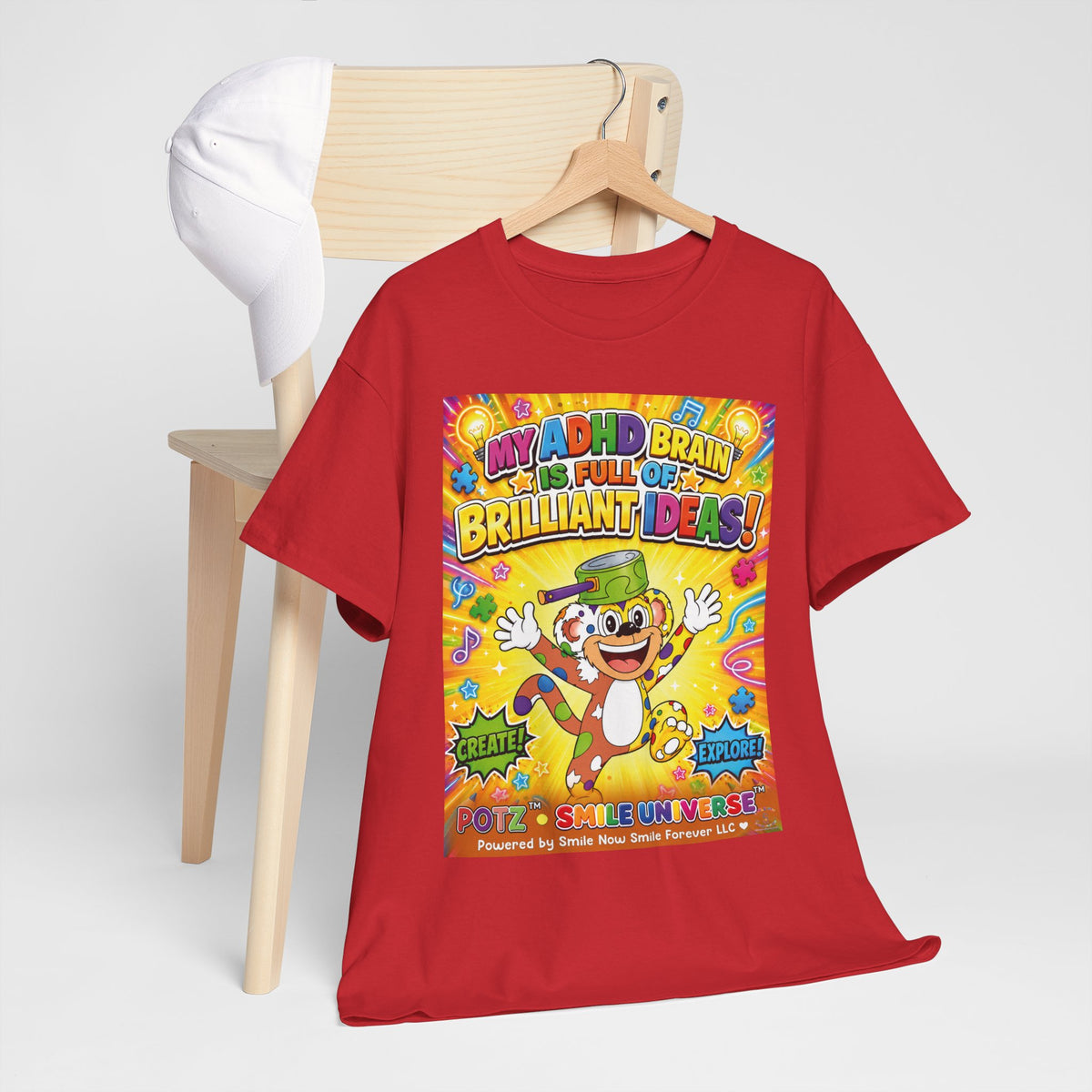 Potz™ Unisex Heavy Cotton™ Tee – "My ADHD Brain is Full of Brilliant Ideas!" Graphic Tee | Smile Universe Collection