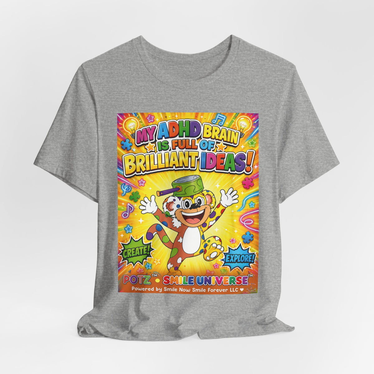 Potz™ Unisex Jersey Short Sleeve Tee – "My ADHD Brain is Full of Brilliant Ideas!" Graphic Tee | Smile Universe Collection