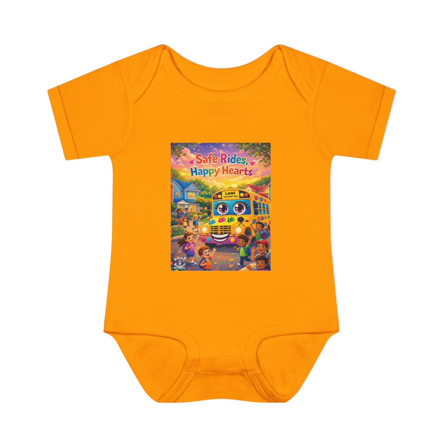 Lani™ Infant Baby Rib Bodysuit – "Safe Rides, Happy Hearts" Graphic