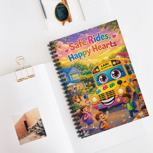 Lani™ Spiral Notebook – Ruled Line | "Safe Rides, Happy Hearts" Graphic