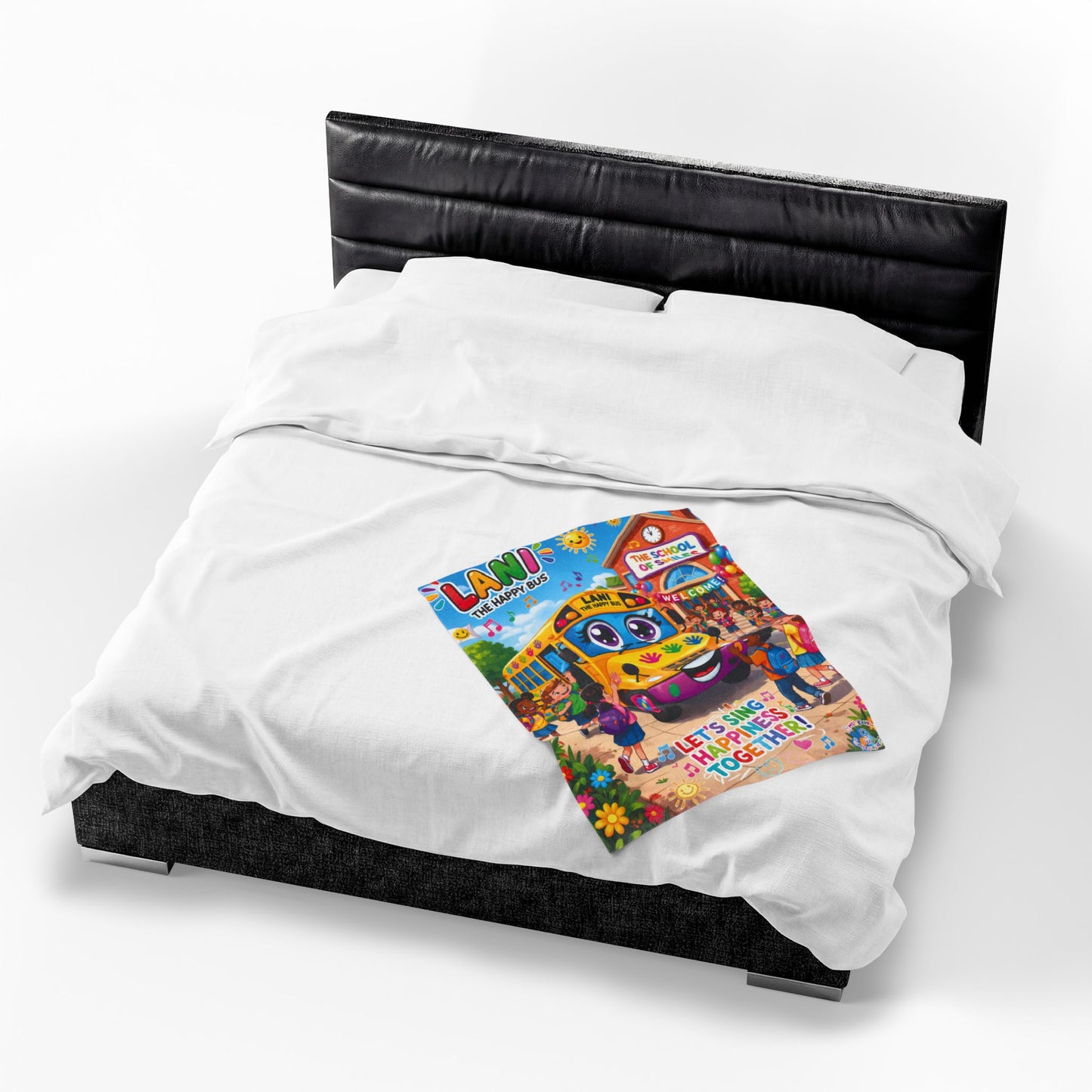 Lani the Happy Bus Kids Velveteen Blanket — "Let's Sing Happiness Together" Cozy Throw