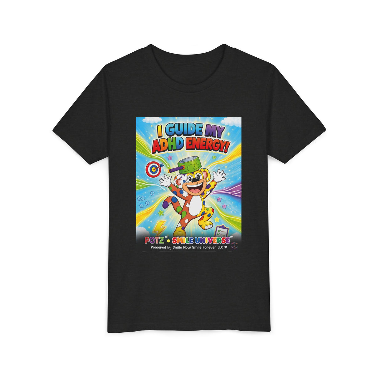 Potz™ Youth Short Sleeve Tee – "I Guide My ADHD Energy!" Graphic Tee | Smile Universe Collection