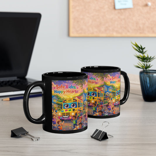 Lani™ Black Mug (11oz & 15oz) – "Safe Rides, Happy Hearts" Graphic