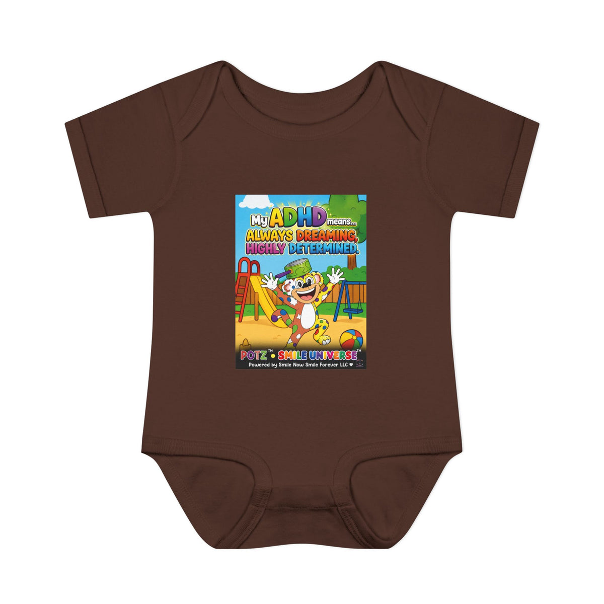 Potz™ Infant Baby Rib Bodysuit – "My ADHD Means Always Dreaming, Highly Determined" Graphic Onesie | Smile Universe Collection