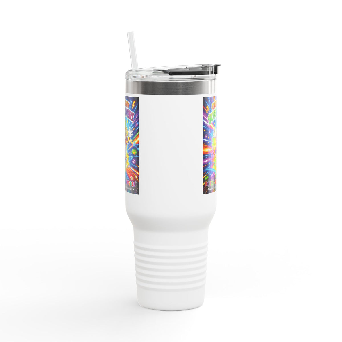 Potz™ Insulated Travel Mug 40oz – "Energy is My Superpower!" Graphic Tumbler | Smile Universe Collection