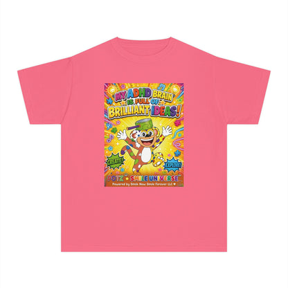 Potz™ Youth Midweight Tee – "My ADHD Brain is Full of Brilliant Ideas!" Graphic Tee | Smile Universe Collection