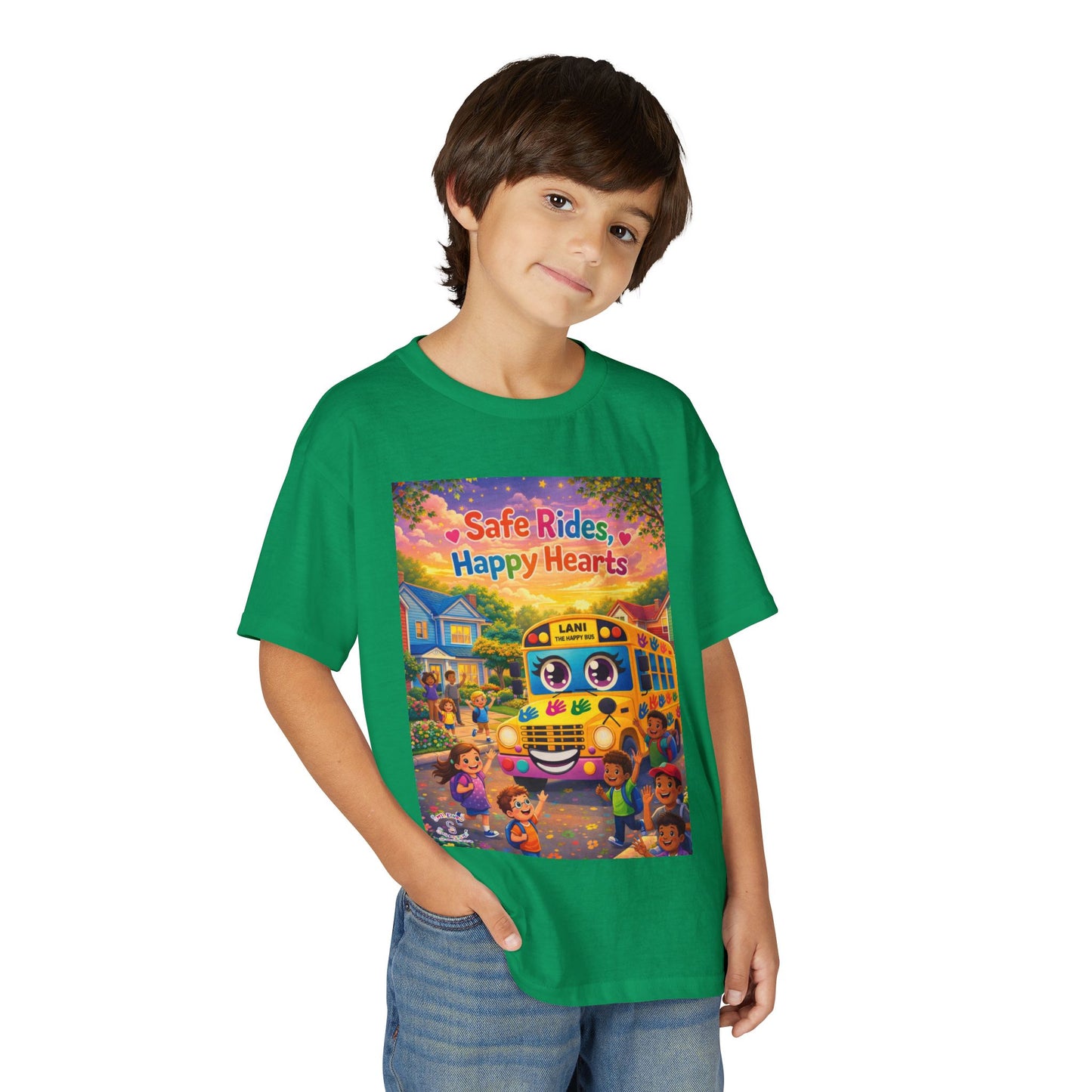 Lani™ Youth DryBlend® T-Shirt – "Safe Rides, Happy Hearts" Graphic