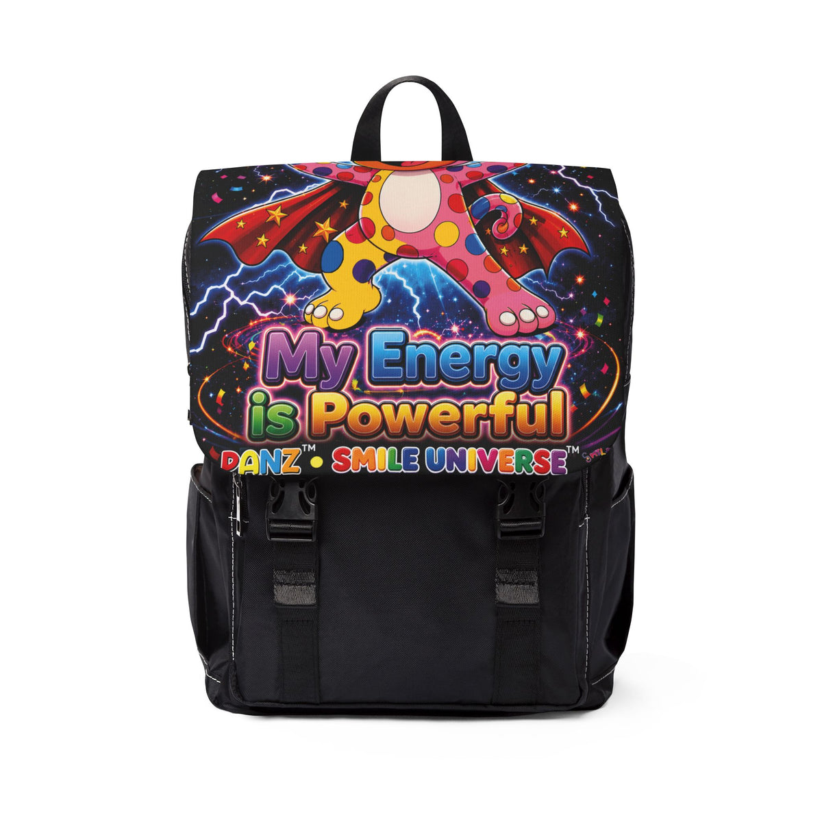 Panz™ Unisex Casual Shoulder Backpack – "My Energy is Powerful" Graphic Backpack | Smile Universe Collection