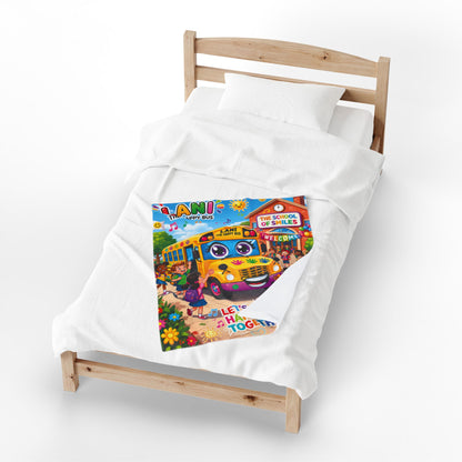 Lani the Happy Bus Kids Velveteen Blanket — "Let's Sing Happiness Together" Cozy Throw
