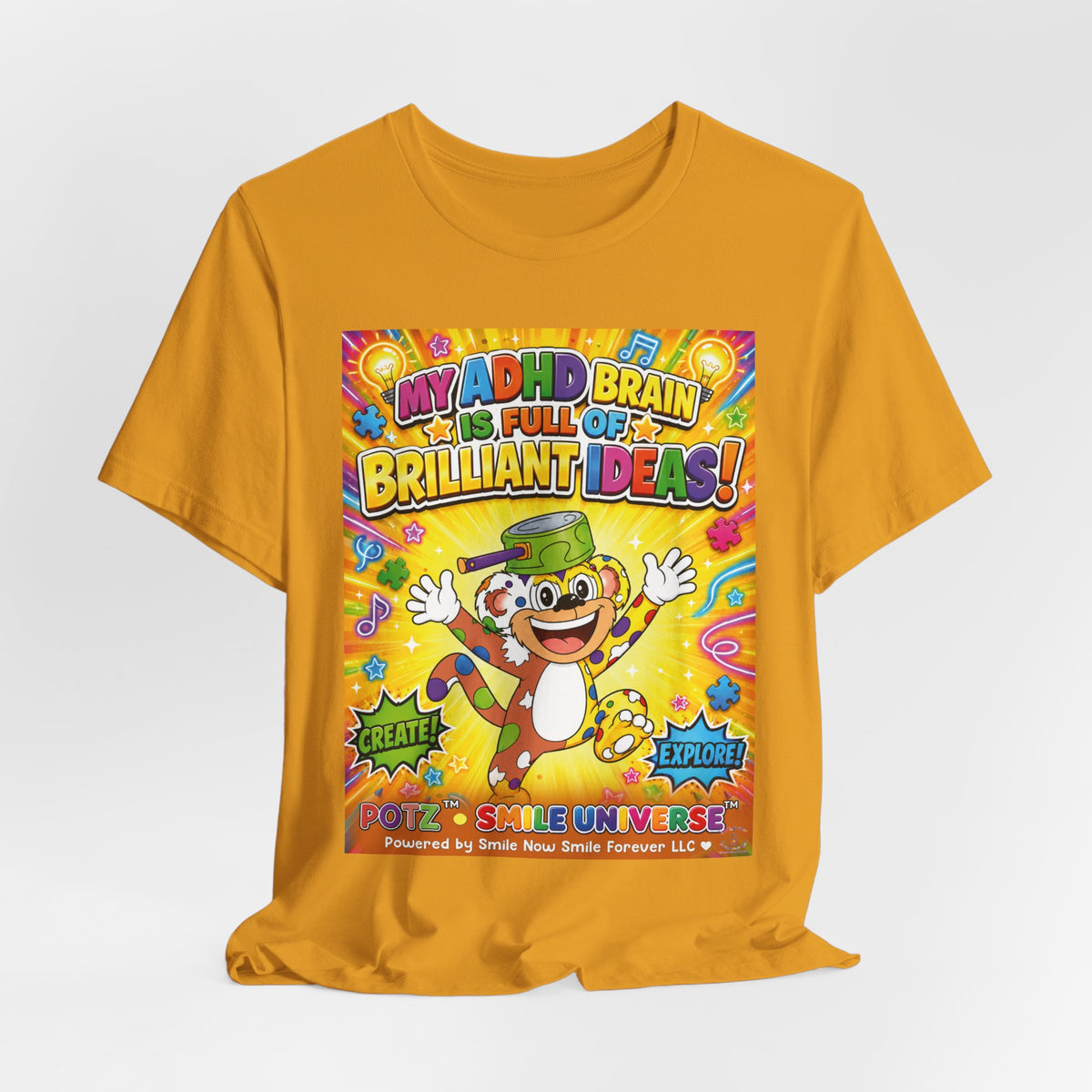 Potz™ Unisex Jersey Short Sleeve Tee – "My ADHD Brain is Full of Brilliant Ideas!" Graphic Tee | Smile Universe Collection