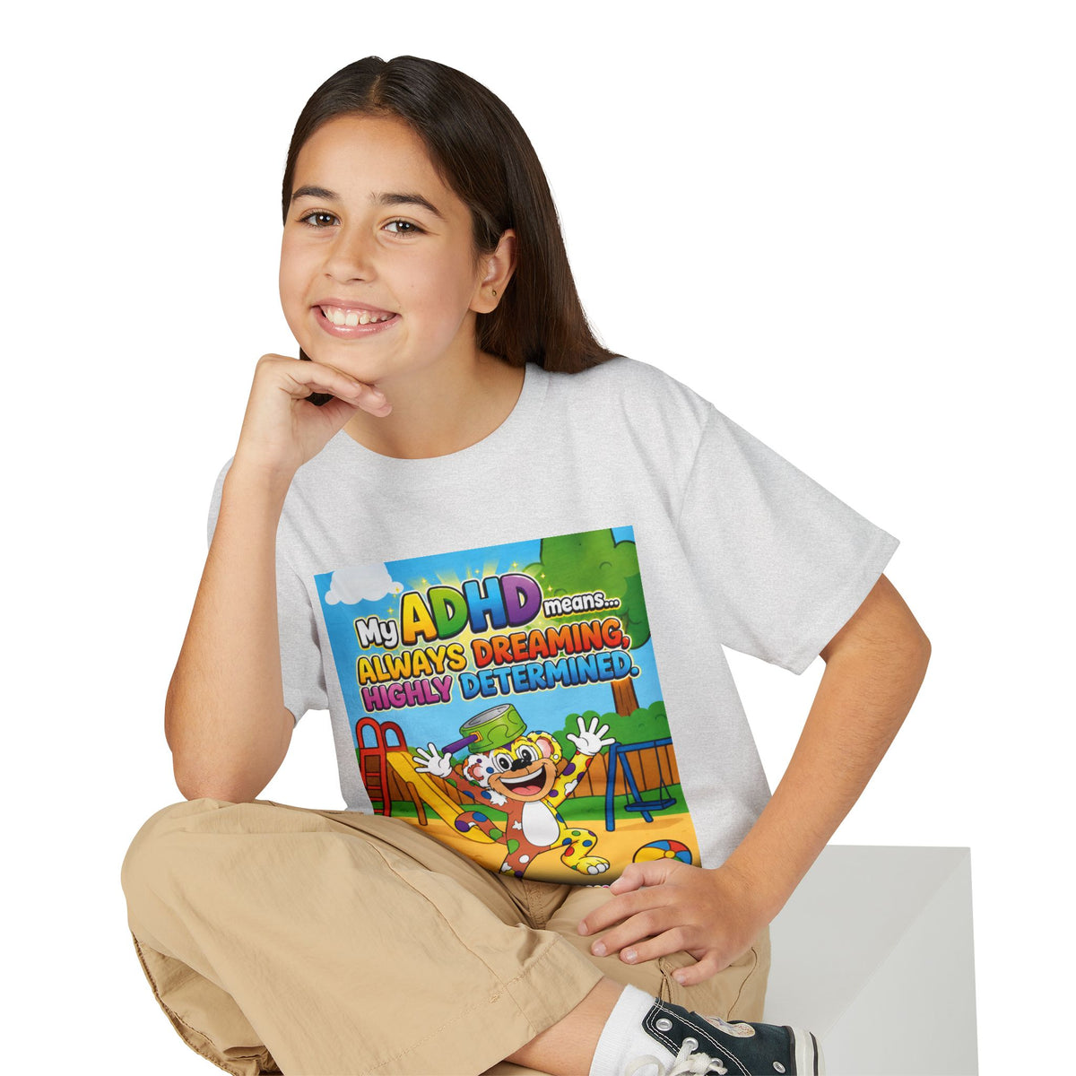 Potz™ Youth DryBlend® T-Shirt – "My ADHD Means Always Dreaming, Highly Determined" Graphic Tee | Smile Universe Collection