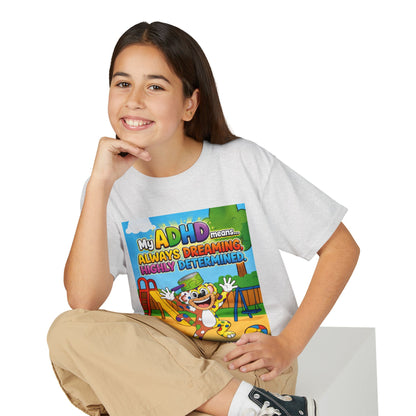 Potz™ Youth DryBlend® T-Shirt – "My ADHD Means Always Dreaming, Highly Determined" Graphic Tee | Smile Universe Collection