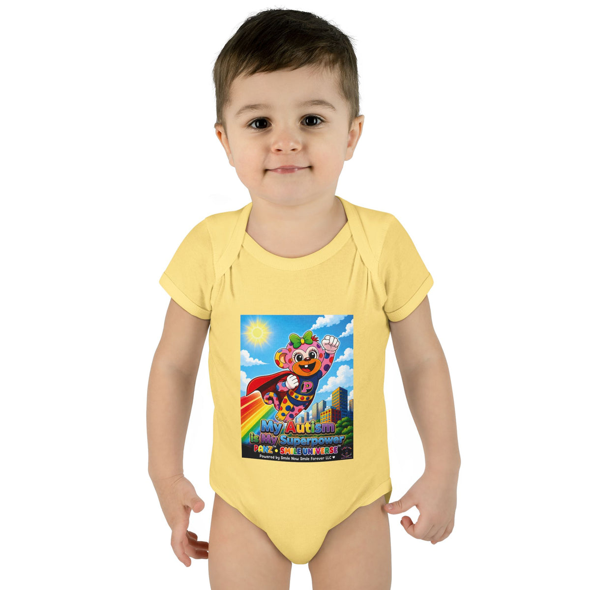 Panz™ Infant Baby Rib Bodysuit – "My Autism is My Superpower" Graphic | Smile Universe Collection