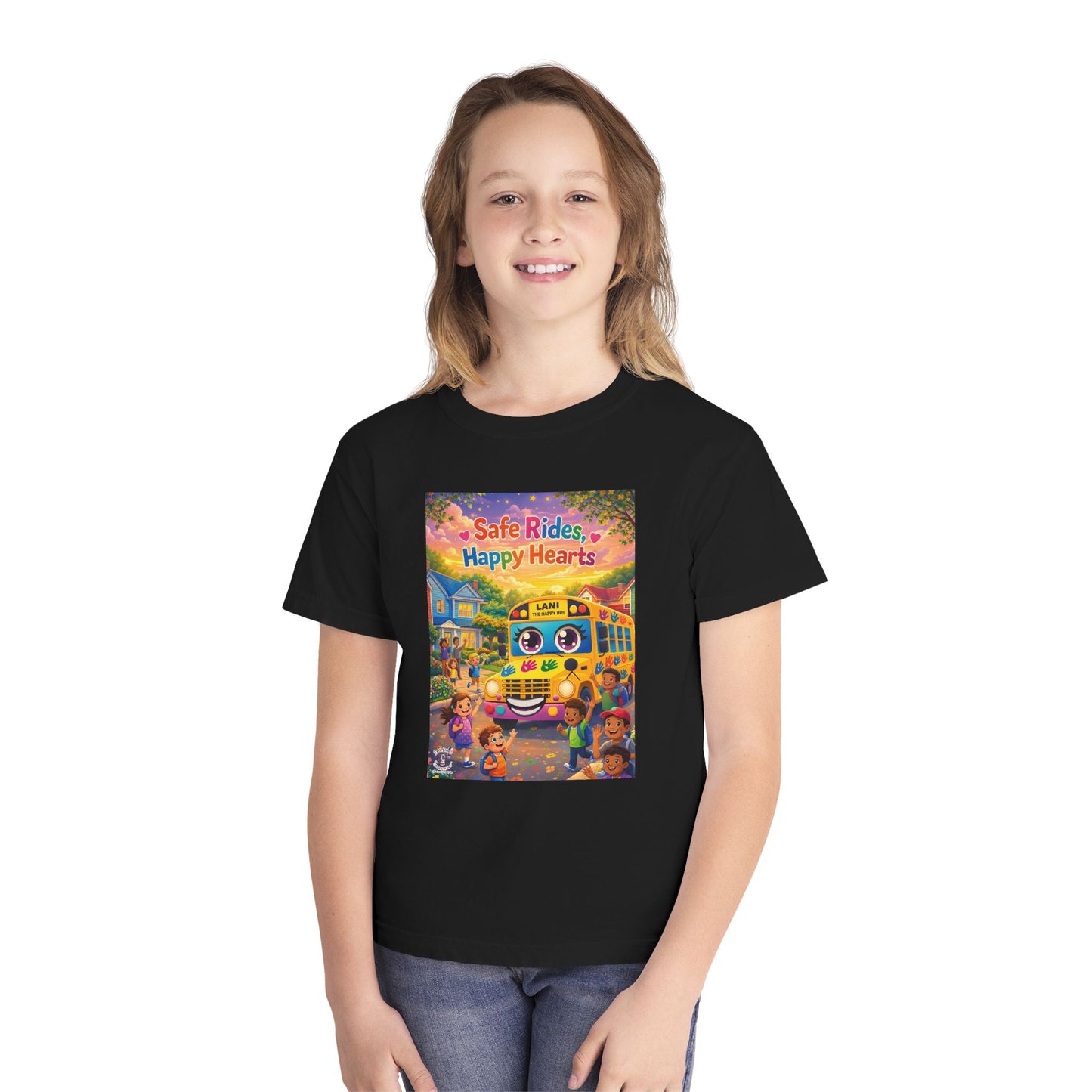 Lani™ Youth Midweight Tee – "Safe Rides, Happy Hearts" Graphic