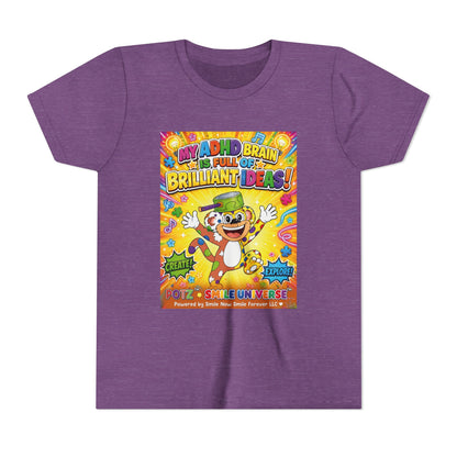 Potz™ Youth Short Sleeve Tee – "My ADHD Brain is Full of Brilliant Ideas!" Graphic Tee | Smile Universe Collection