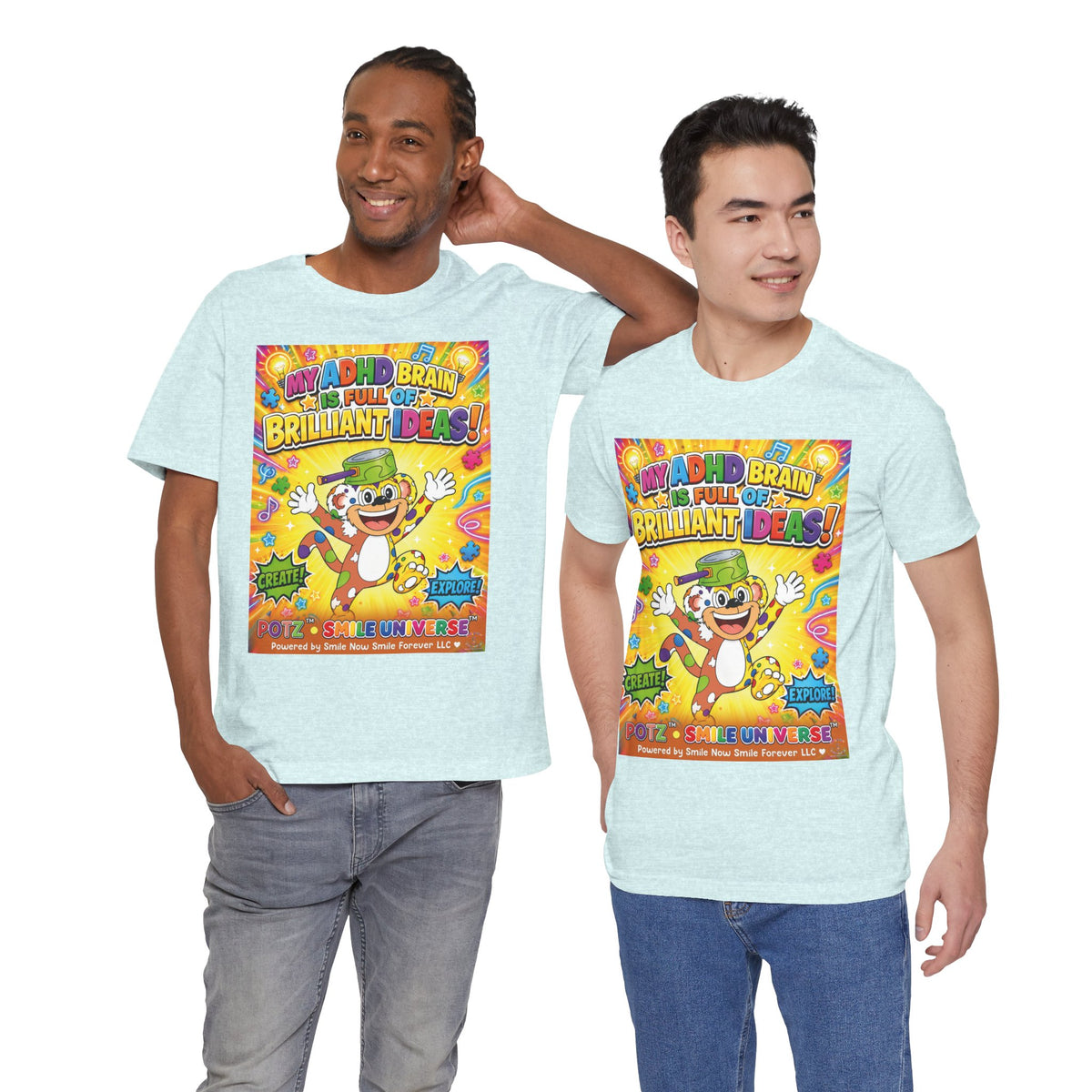 Potz™ Unisex Jersey Short Sleeve Tee – "My ADHD Brain is Full of Brilliant Ideas!" Graphic Tee | Smile Universe Collection