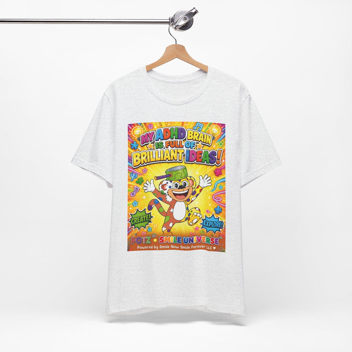 Potz™ Unisex Jersey Short Sleeve Tee – "My ADHD Brain is Full of Brilliant Ideas!" Graphic Tee | Smile Universe Collection