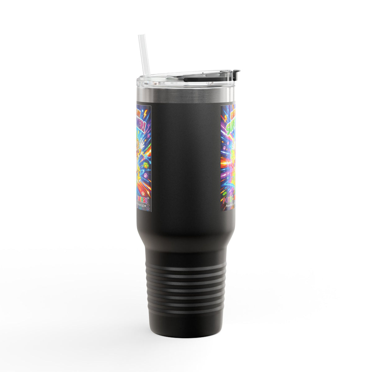 Potz™ Insulated Travel Mug 40oz – "Energy is My Superpower!" Graphic Tumbler | Smile Universe Collection