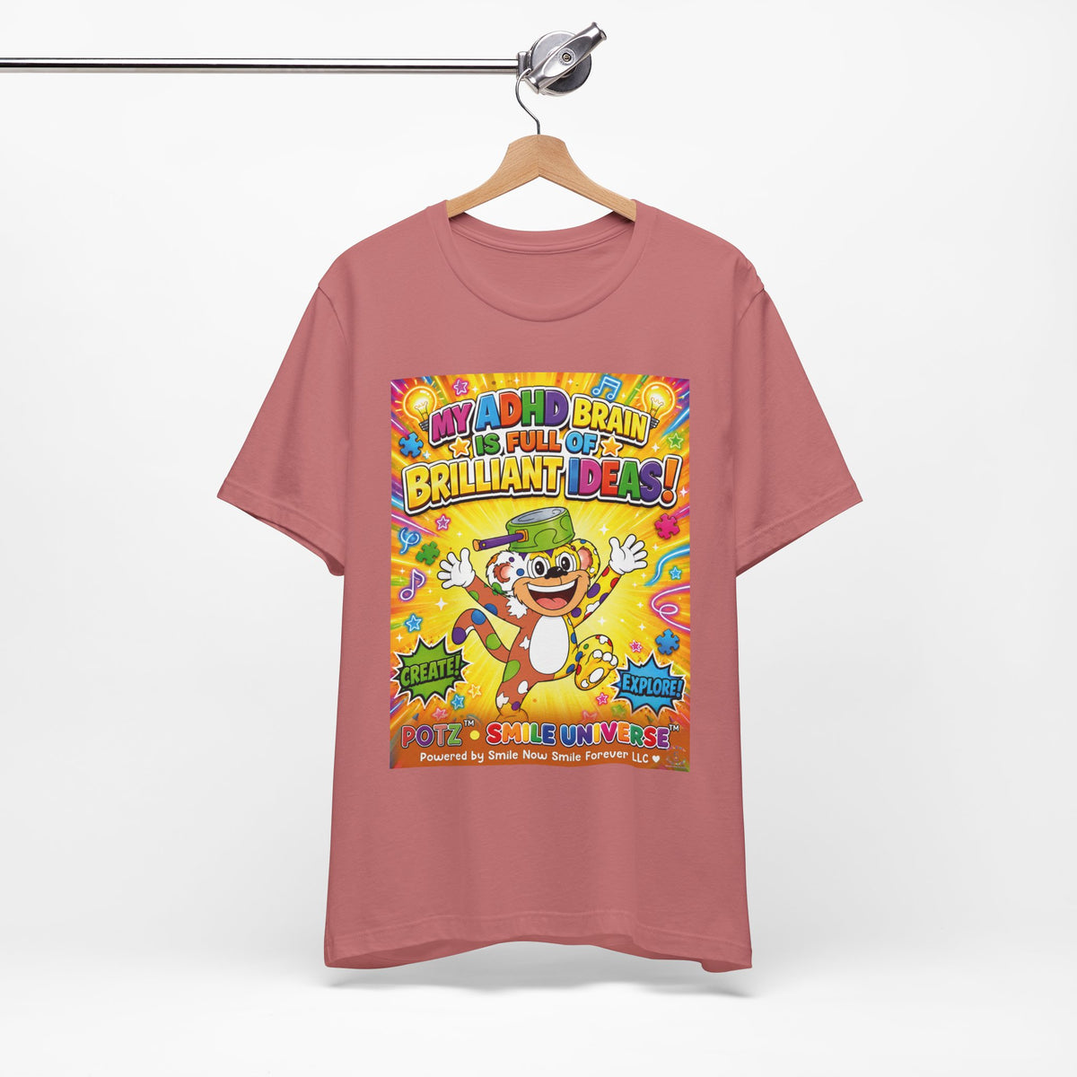 Potz™ Unisex Jersey Short Sleeve Tee – "My ADHD Brain is Full of Brilliant Ideas!" Graphic Tee | Smile Universe Collection