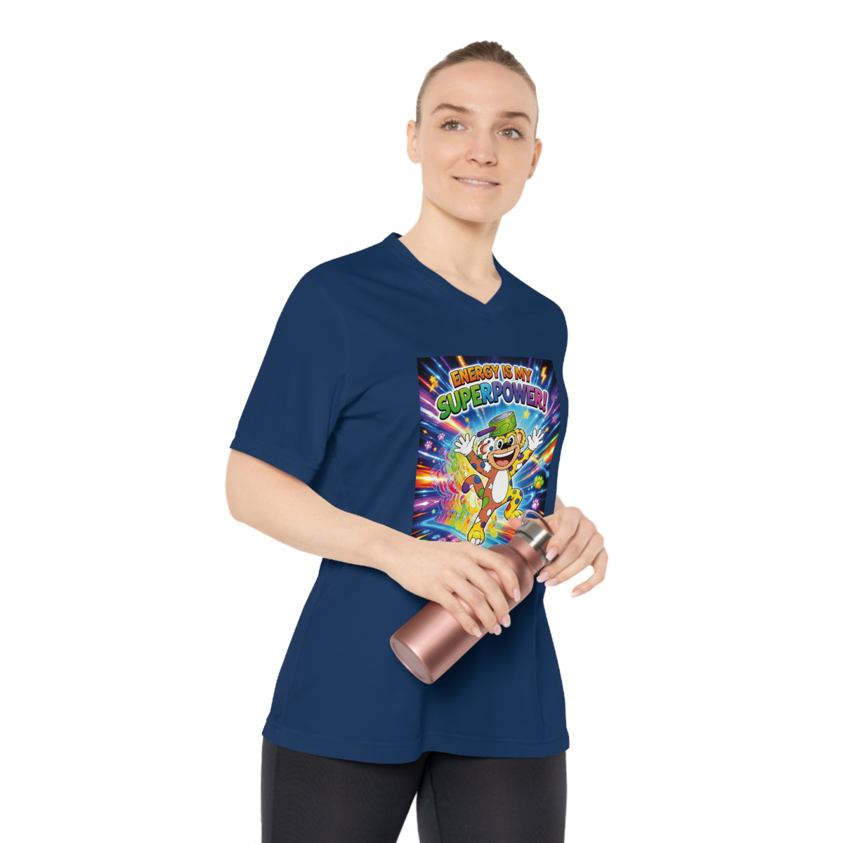Potz™ Women's Performance V-Neck T-Shirt – "Energy is My Superpower!" Graphic Tee | Smile Universe Collection