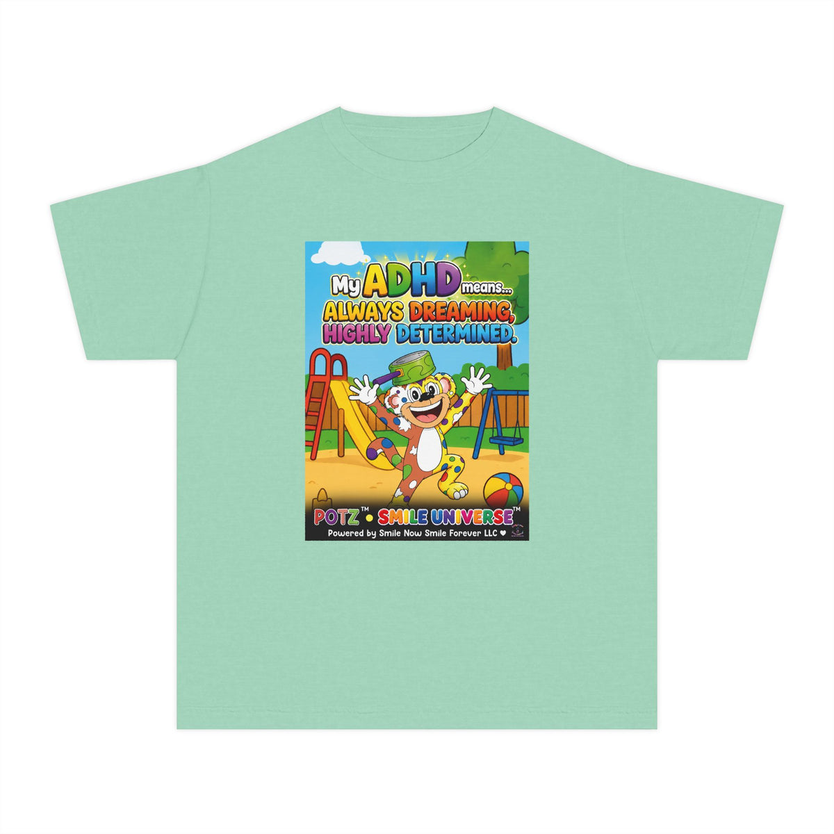 Potz™ Youth Midweight Tee – "My ADHD Means Always Dreaming, Highly Determined" Graphic Tee | Smile Universe Collection