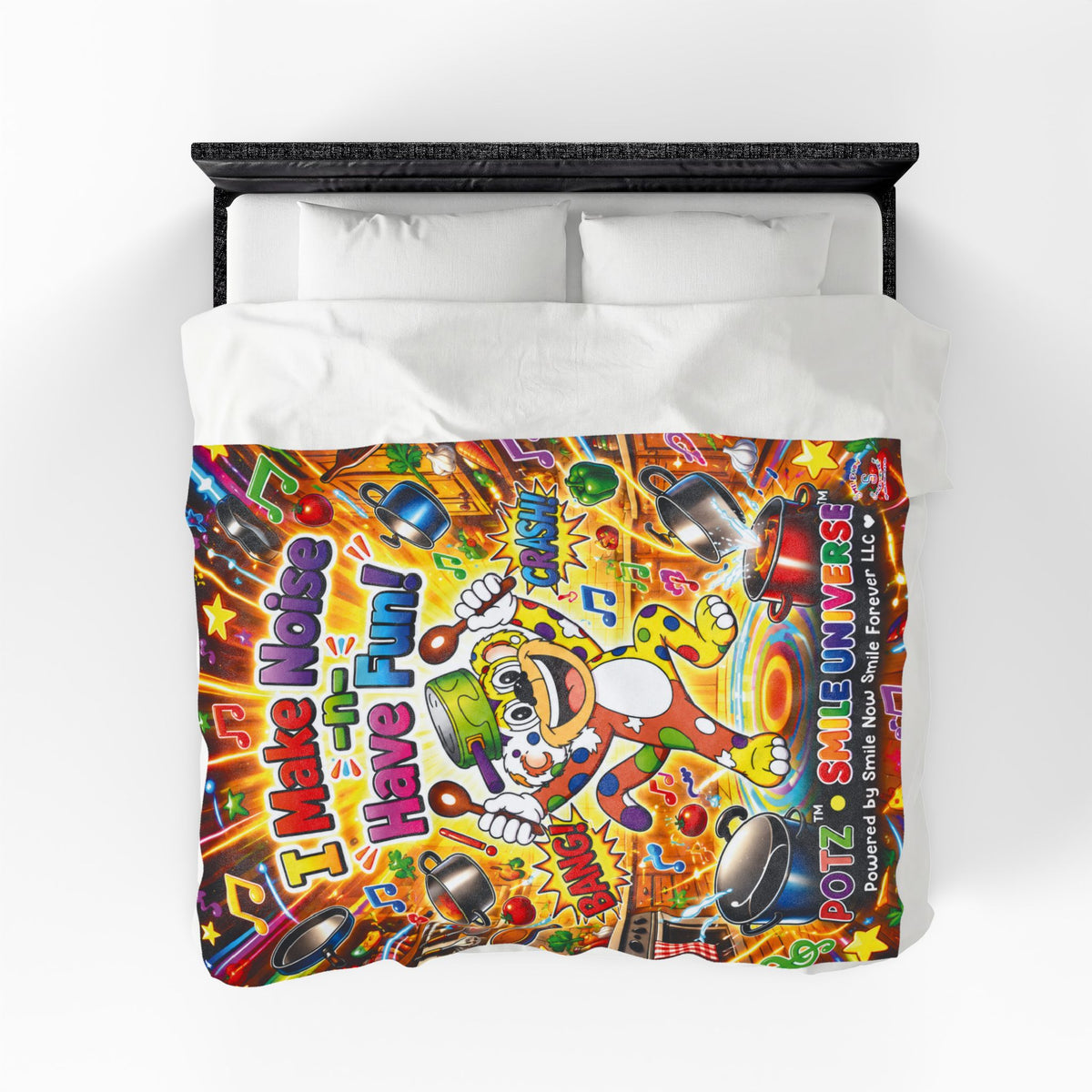 Potz™ Velveteen Plush Blanket – "I Make Noise -n- Have Fun!" Graphic Throw | Smile Universe Collection