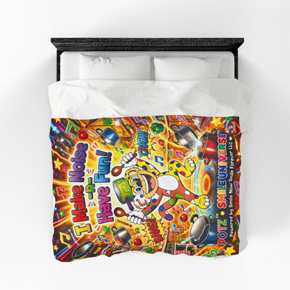Potz™ Velveteen Plush Blanket – "I Make Noise -n- Have Fun!" Graphic Throw | Smile Universe Collection