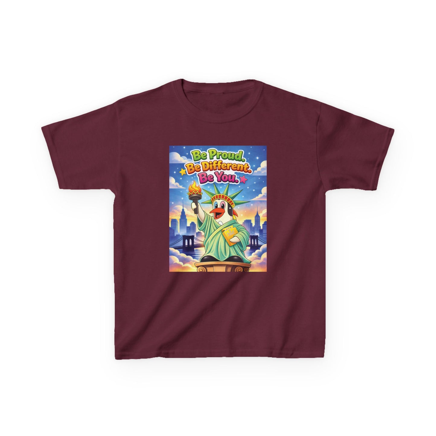 TuBz™M "Be Proud. Be Different. Be You." Kids T-Shirt - Inspirational Graphic Tee