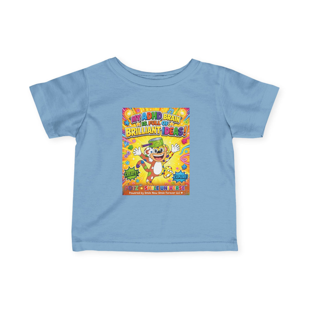 Potz™ Infant Fine Jersey Tee – "My ADHD Brain is Full of Brilliant Ideas!" Graphic Tee | Smile Universe Collection