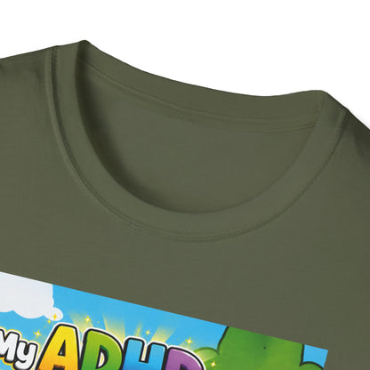 Potz™ Unisex Softstyle T-Shirt – "My ADHD Means Always Dreaming, Highly Determined" Graphic Tee | Smile Universe Collection