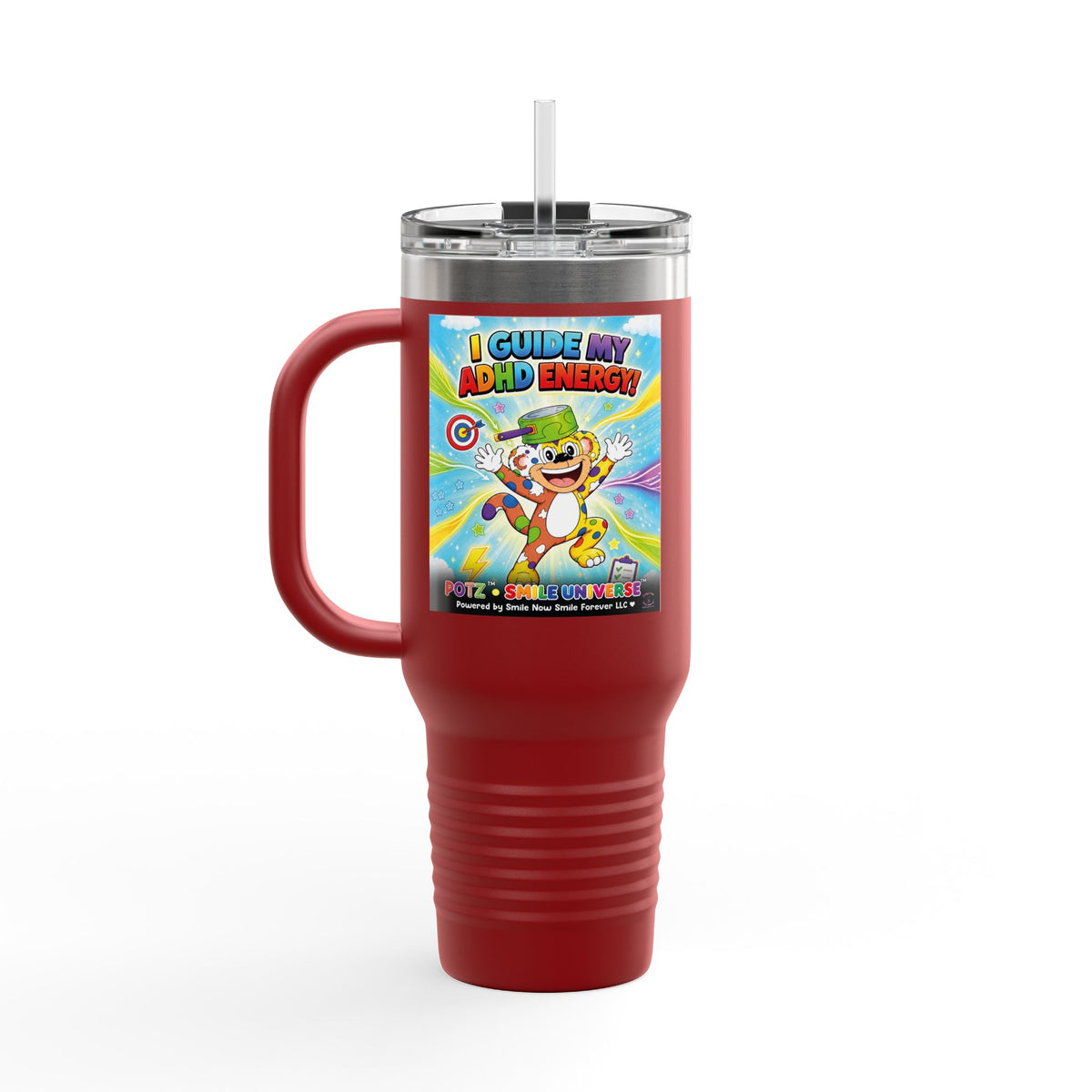 Potz™ Insulated Travel Mug 40oz – "I Guide My ADHD Energy!" Graphic Tumbler | Smile Universe Collection