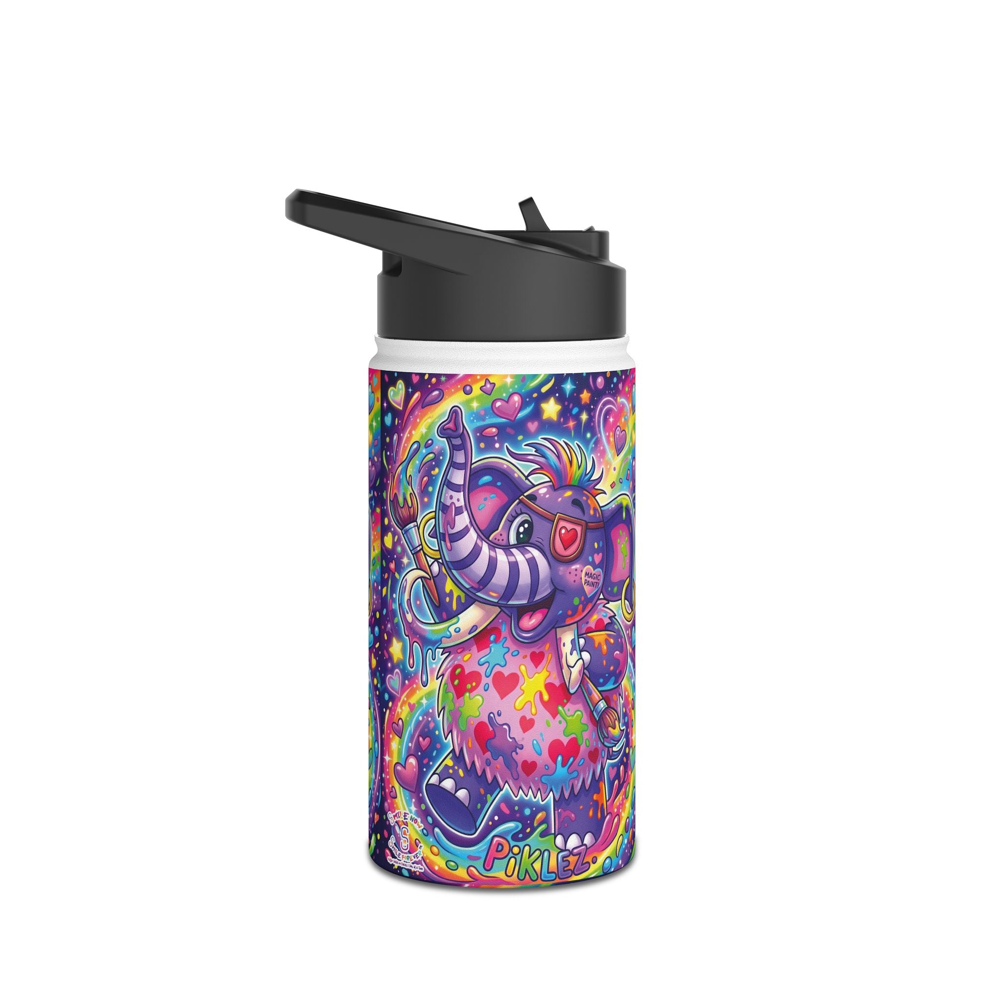 Piklez™ Stainless Steel Water Bottle with Standard Lid – "Magic Paint!" Graphic | Smile Universe Collection
