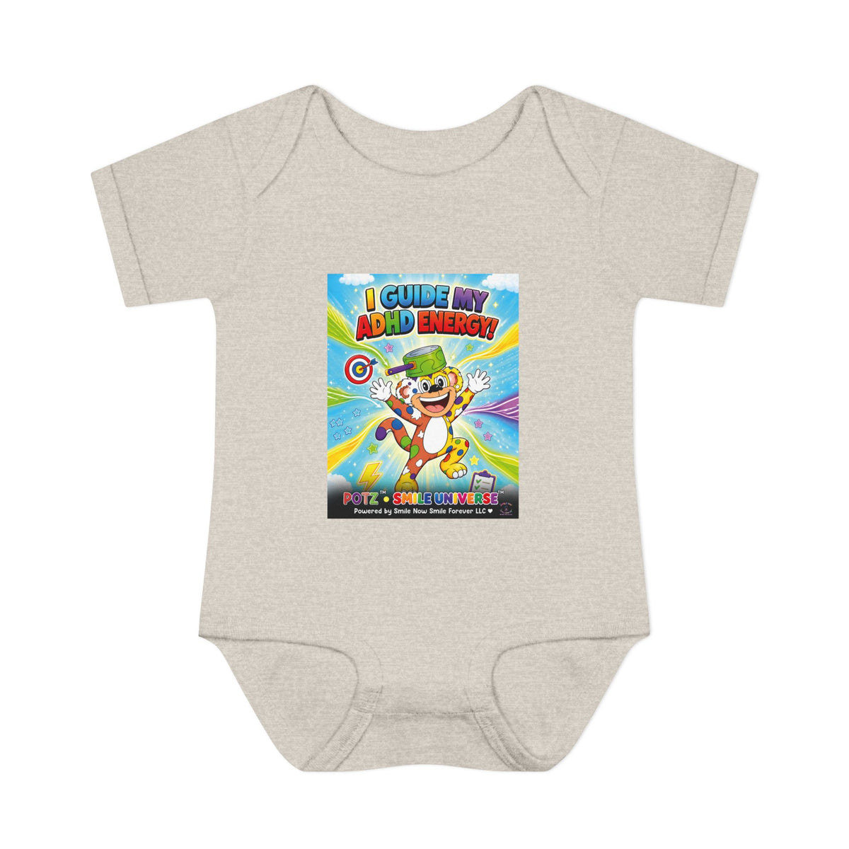 Potz™ Infant Baby Rib Bodysuit – "I Guide My ADHD Energy!" Graphic Onesie | Smile Universe Collection