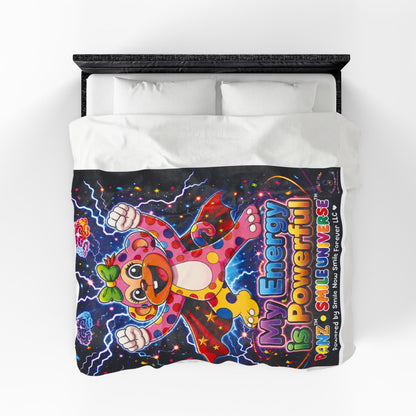Panz™ Velveteen Plush Blanket – "My Energy is Powerful" Graphic Throw | Smile Universe Collection