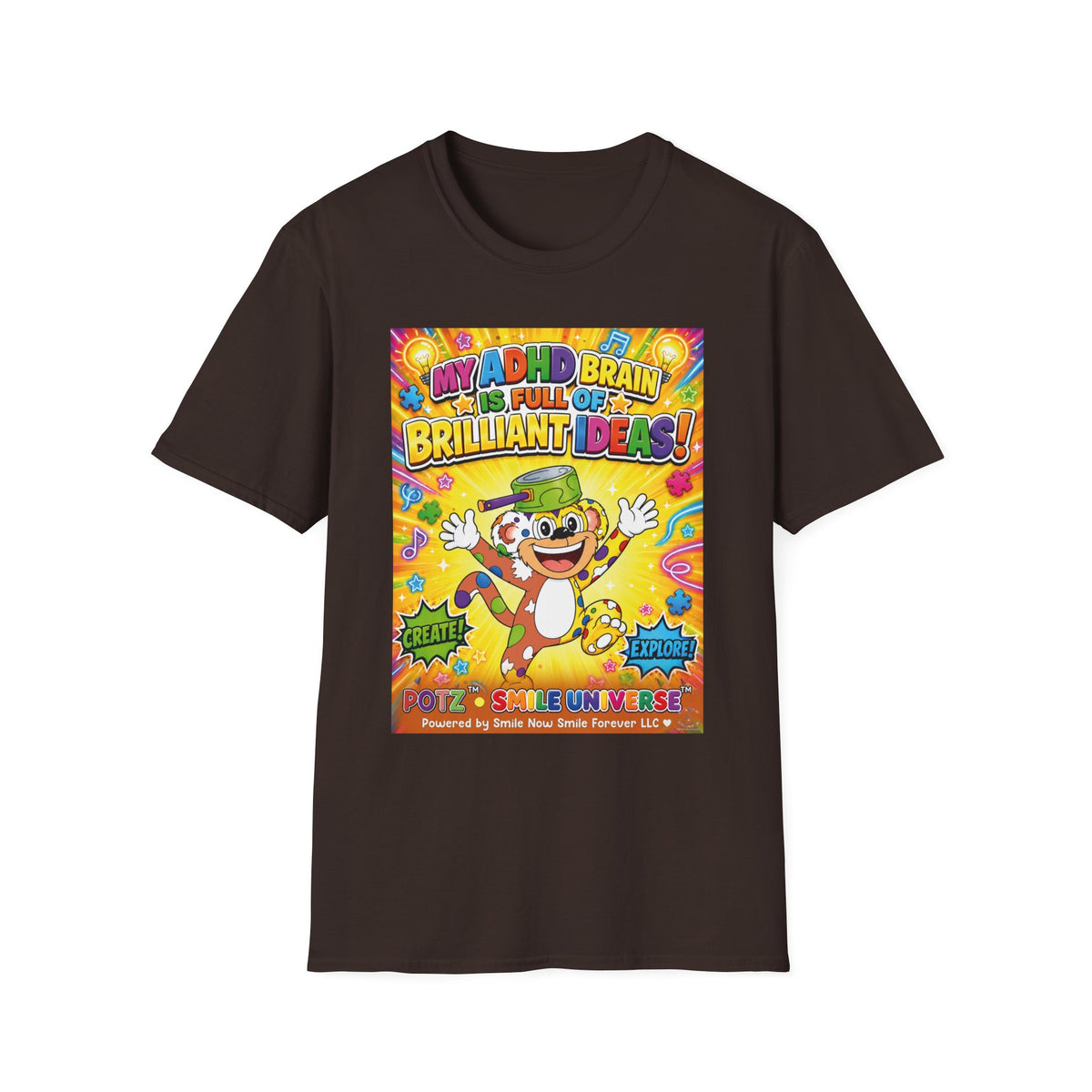 Potz™ Unisex Softstyle T-Shirt – "My ADHD Brain is Full of Brilliant Ideas!" Graphic Tee | Smile Universe Collection