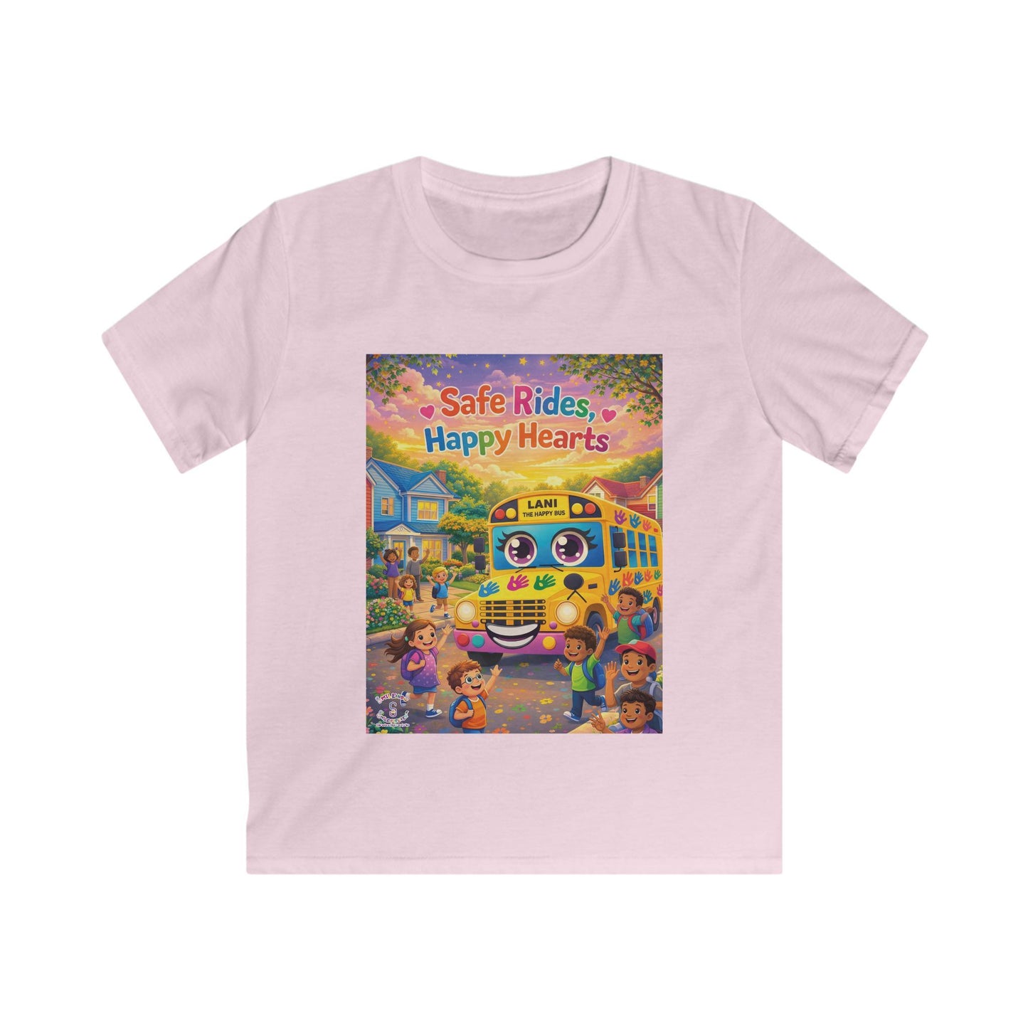 Lani™ Kids Softstyle Tee – "Safe Rides, Happy Hearts" Graphic