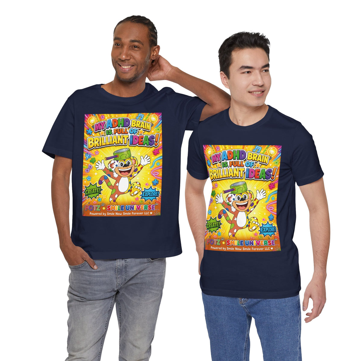 Potz™ Unisex Jersey Short Sleeve Tee – "My ADHD Brain is Full of Brilliant Ideas!" Graphic Tee | Smile Universe Collection