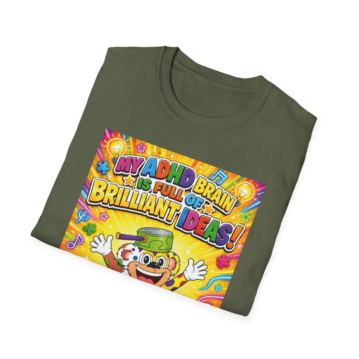 Potz™ Unisex Softstyle T-Shirt – "My ADHD Brain is Full of Brilliant Ideas!" Graphic Tee | Smile Universe Collection