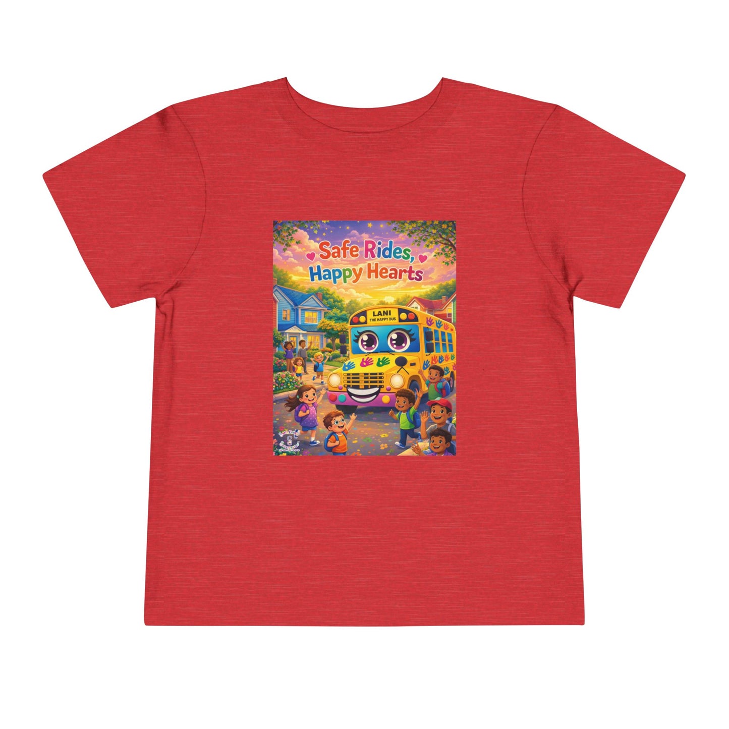 Lani™ Toddler Short Sleeve Tee – "Safe Rides, Happy Hearts" Graphic