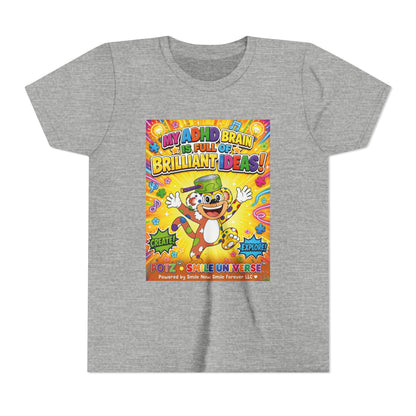 Potz™ Youth Short Sleeve Tee – "My ADHD Brain is Full of Brilliant Ideas!" Graphic Tee | Smile Universe Collection