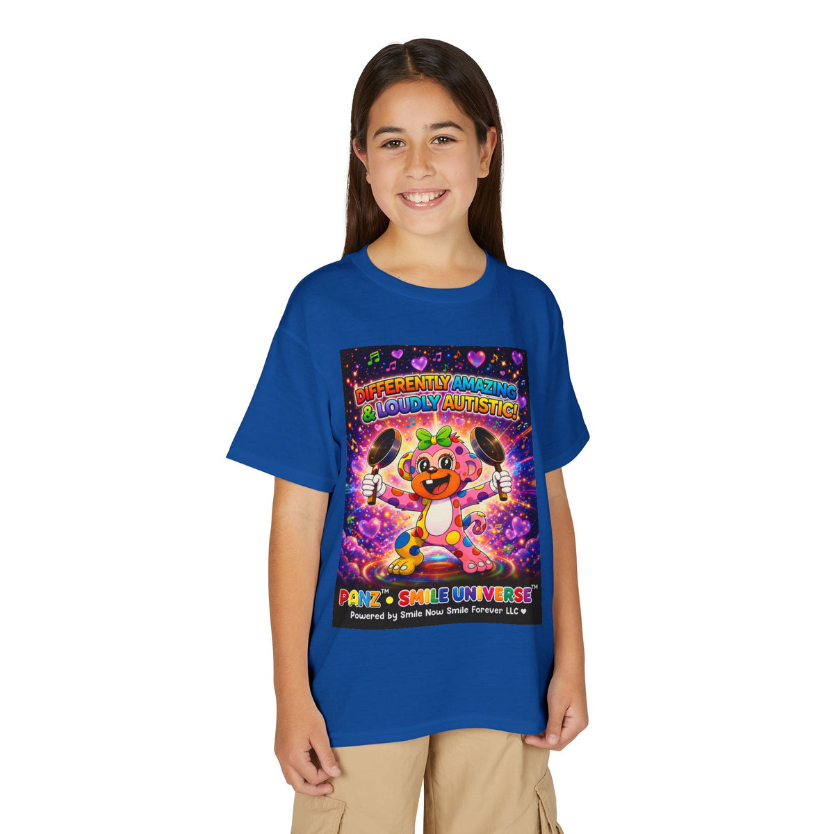 Panz™ Youth DryBlend® T-Shirt – "Differently Amazing & Loudly Autistic!" Graphic | Smile Universe Collection