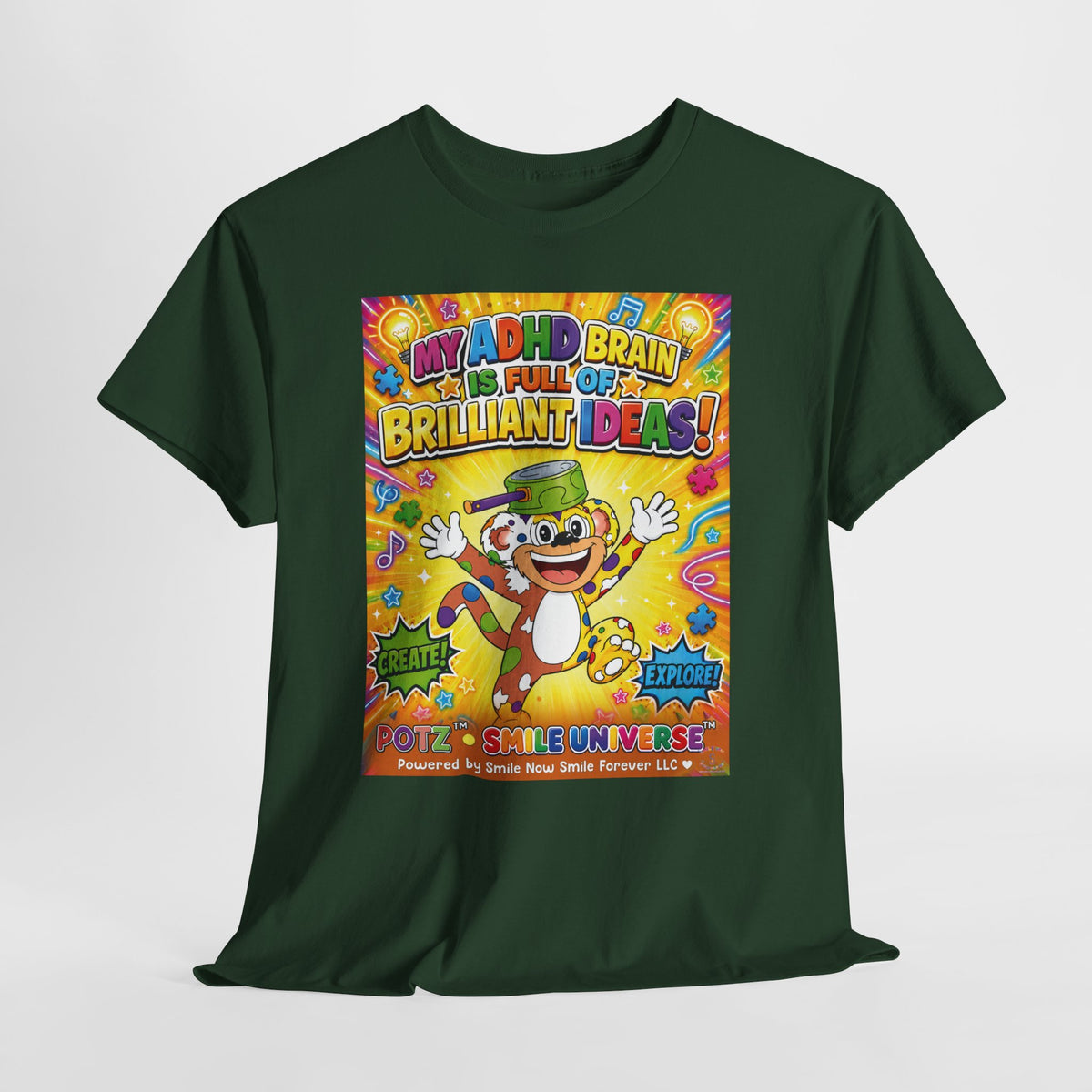 Potz™ Unisex Heavy Cotton™ Tee – "My ADHD Brain is Full of Brilliant Ideas!" Graphic Tee | Smile Universe Collection