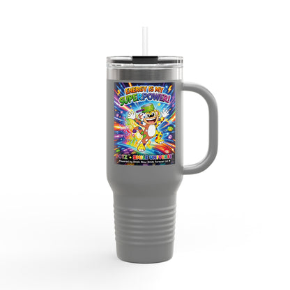 Potz™ Insulated Travel Mug 40oz – "Energy is My Superpower!" Graphic Tumbler | Smile Universe Collection