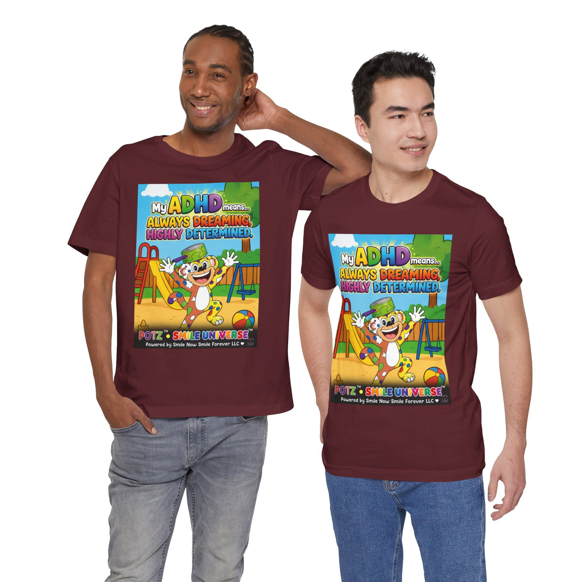 Potz™ Unisex Jersey Short Sleeve Tee – "My ADHD Means Always Dreaming, Highly Determined" Graphic Tee | Smile Universe Collection