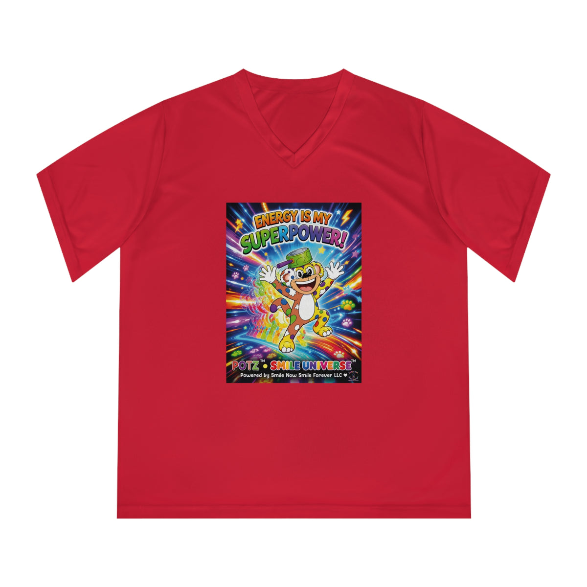Potz™ Women's Performance V-Neck T-Shirt – "Energy is My Superpower!" Graphic Tee | Smile Universe Collection
