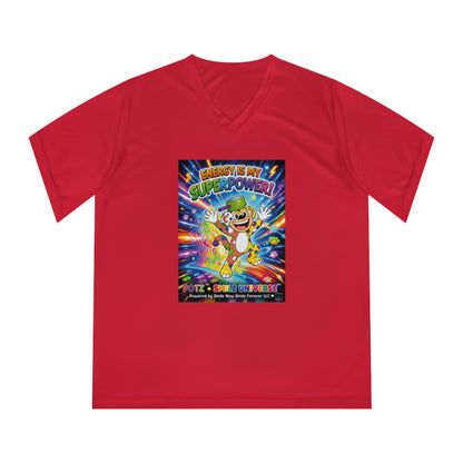 Potz™ Women's Performance V-Neck T-Shirt – "Energy is My Superpower!" Graphic Tee | Smile Universe Collection