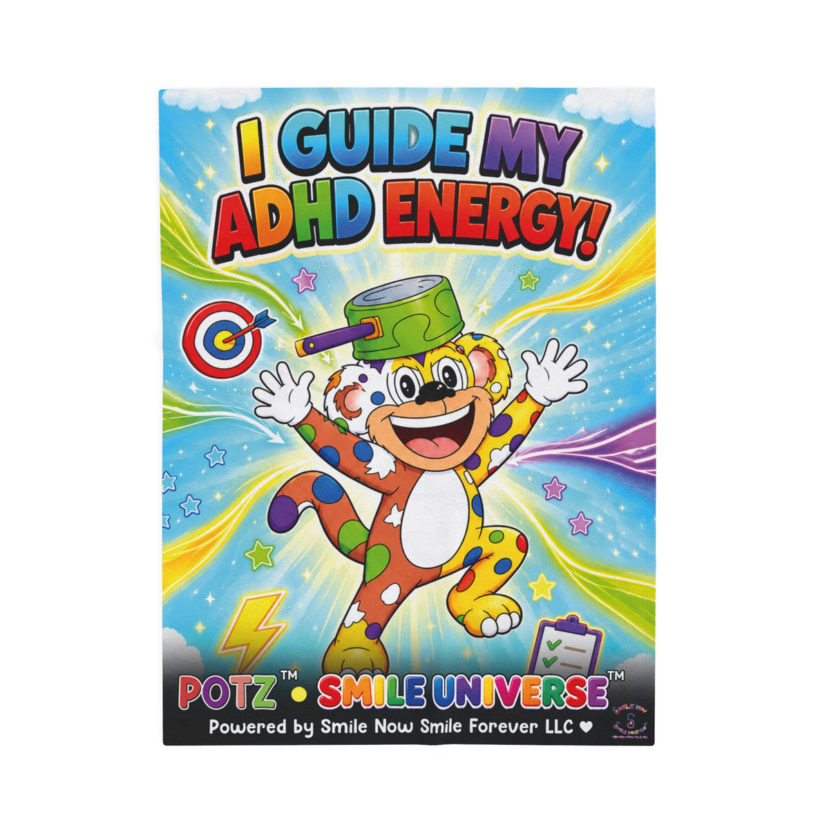 Potz™ Velveteen Plush Blanket – "I Guide My ADHD Energy!" Graphic Throw | Smile Universe Collection