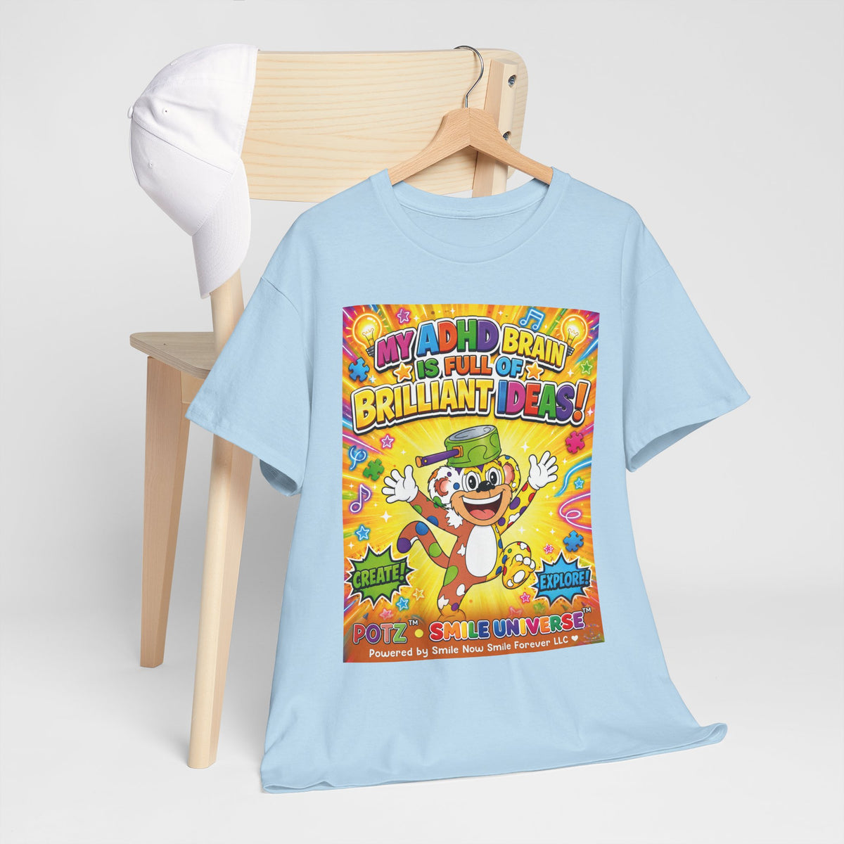 Potz™ Unisex Heavy Cotton™ Tee – "My ADHD Brain is Full of Brilliant Ideas!" Graphic Tee | Smile Universe Collection
