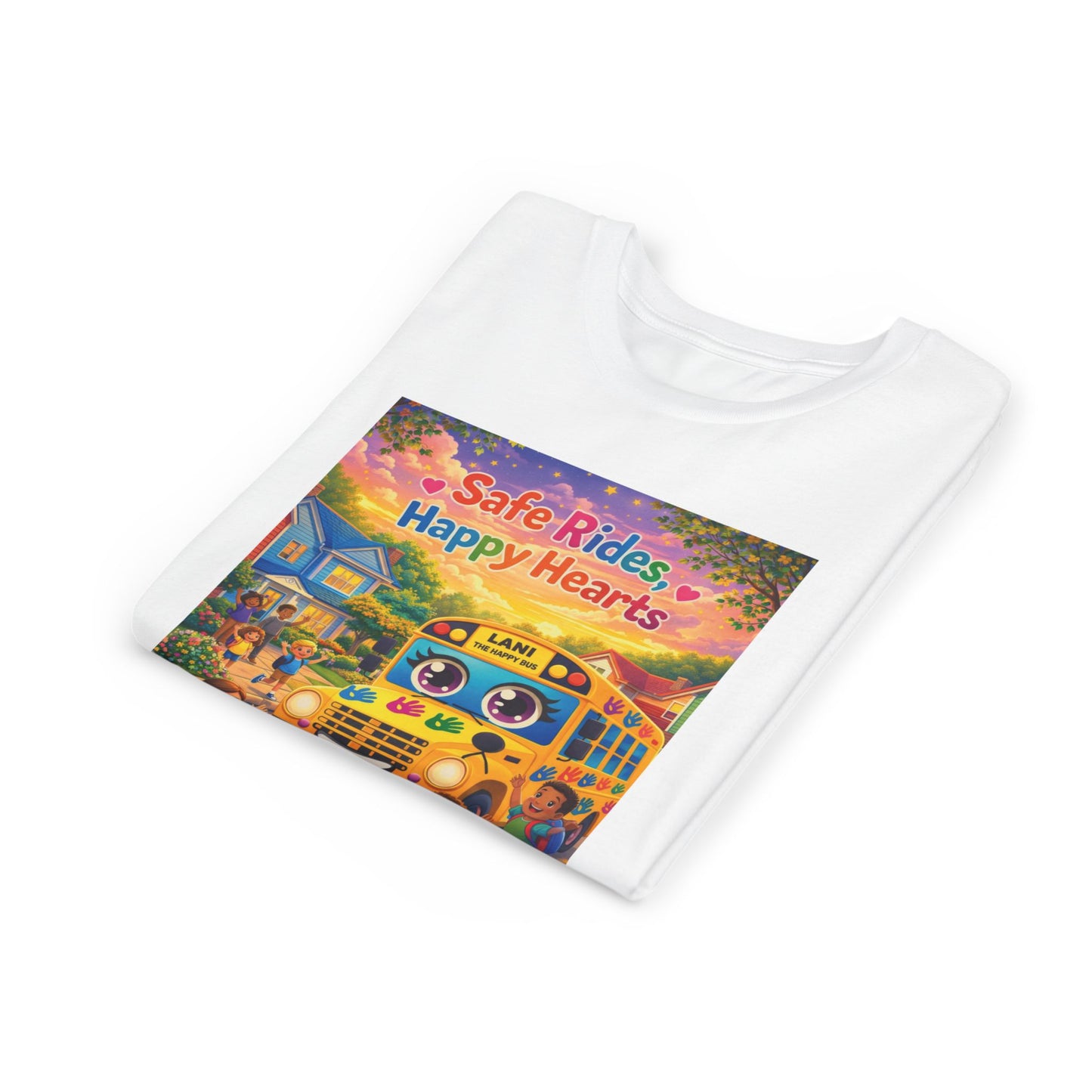 Lani™ Youth Short Sleeve Tee – "Safe Rides, Happy Hearts" Graphic
